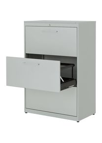 Hängeregistraturschrank, Kunststoffplatte, 3 Auszüge, 2-bahnig, mit Dämpfung, lichtgrau / lichtgrau / lichtgrau Mauser