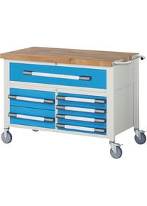 Fahrbare Werkbank Serie 8000, Gestellbauweise, 7 Schubladen, Platten-BxT 1250 x 700 mm eurokraft pro