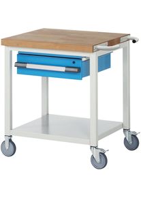 Fahrbare Werkbank Serie 8000, Gestellbauweise, 1 Hängeschublade, Ablageboden, BxT 750 x 700 mm eurokraft pro