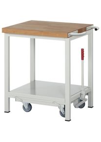 Fahr- und absenkbare Werkbank, Gestellbauweise Serie 8000, 1 Ablageboden, BxT 750 x 700 mm eurokraft pro