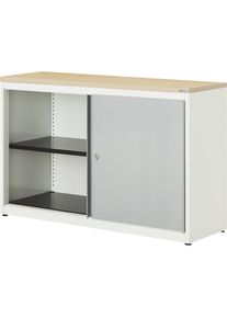 Mauser Armario de puertas correderas, H x A x P 830 x 1200 x 432 mm, tablero de plástico, 1 balda, blanco puro / aluminio blanco / arce