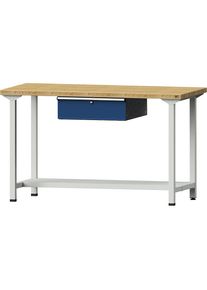 Werkbank, Gestellbauweise Serie V, 1 Schublade, 1 Ablageboden, Breite 1500 mm, H&ouml;he 890 mm, Buchemassivplatte ANKE