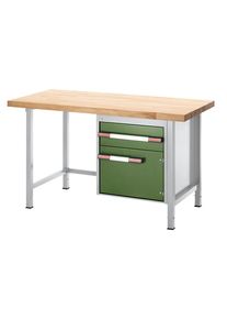 eurokraft pro In hoogte verstelbare werkbank, stellingbouw, 1 lade, 1 vleugeldeur, breedte 750 mm, lichtgrijs / groen