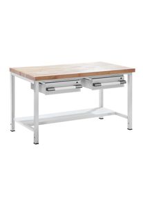 eurokraft pro In hoogte verstelbare werkbank, stellingbouw, met laden, breedte 1500 mm, grijs