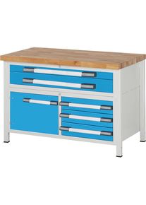 Werkbank, Gestellbauweise Serie 8000, 5 Schubladen, 1 Tür, BxT 700 x 1250 mm eurokraft pro