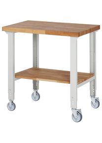 eurokraft pro Verrijdbare werkbank Serie 7000, 2 bok-/2 zwenkwielen, aflegbord, werkblad-b x d = 1000 x 700 mm