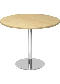 Besprechungstisch, &Oslash; 1000 mm, 755 mm hoch, Gestell verchromt, Platte Ahorn-Dekor