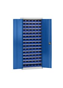 eurokraft pro Materiaalkast met magazijnbakken, hoogte 1575 mm, 14 legborden, lichtgrijs / gentiaanblauw