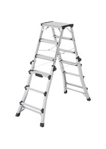 Teleskop-Klappleiter D100 TL, verwendbar als Steh- oder Treppenleiter, 2 x 6 Sprossen Hailo