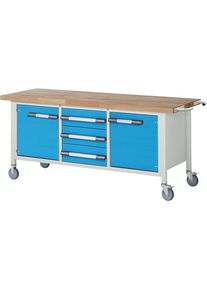 Fahrbare Werkbank Serie 8000, Gestellbauweise, 3 Schubladen, 2 Türen, BxT 2000 x 700 mm eurokraft pro