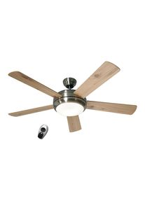 Plafondventilator TITANIUM, propellerblad-Ø 1320 mm, met afstandsbediening, pijnboomhout / beukenhout / geborsteld chroom
