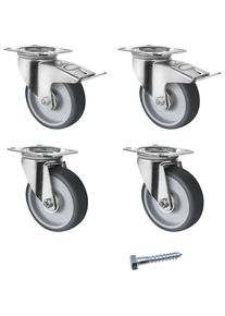 Wielenset, 2 bokwielen, 2 zwenkwielen met vastzetter, &Oslash; 100 mm, van TPE