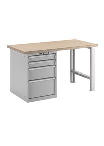 Werkbank im Baukastensystem, H&ouml;he 840 mm, Unterstellschrank, 4 Schubladen, lichtgrau, Tischbreite 1500 mm LISTA