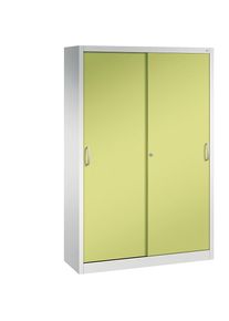 C+P Armario de puertas correderas ACURADO, 4 baldas, H x A x P 1950 x 1200 x 400 mm, gris luminoso / verde pistacho