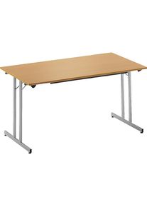 Klapptisch STANDARD, Vierkant-Gestell mit Höhenausgleichsschrauben, 1200 x 600 mm, Gestell alufarben, Platte Buche-Dekor