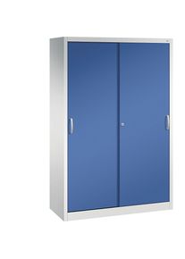 C+P Armario de puertas correderas ACURADO, 4 baldas, H x A x P 1950 x 1200 x 500 mm, gris luminoso / azul genciana