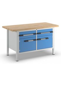 Werkbank, Gestellbauweise Serie 8000, 2 Schubladen 180 mm, 2 T&uuml;ren 360 mm, BxT 1500 x 700 mm eurokraft pro
