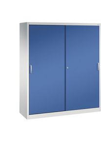 C+P ACURADO schuifdeurkast, 8 legborden, h x b x d = 1950 x 1600 x 500 mm, lichtgrijs/gentiaanblauw