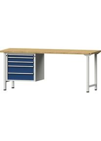 Werkbank, Gestellbauweise Serie V, 5 Schubladen, Buchemassivplatte, Breite 2000 mm ANKE