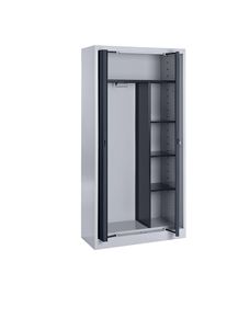Mauser Armario de acero con puertas retr&aacute;ctiles, guardarropa, 3 baldas cortas, profundidad 420 mm, aluminio blanco / gris antracita