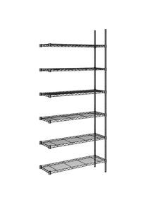 Staaldraad-roosterstelling, zwart, vakdraagvermogen 100 kg, b x d = 910 x 360 mm, aanbouwstelling, hoogte 2180 mm, 6 legborden