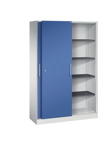 C+P Armario de puertas correderas ASISTO, altura 1980 mm, anchura 1200 mm, gris luminoso / azul genciana