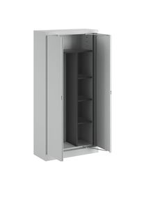 Mauser Armario de acero con puertas retráctiles, guardarropa, 3 baldas cortas, profundidad 420 mm, gris luminoso