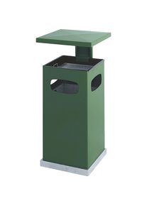 Afvalbak met asbakinzet en beschermend dak, inhoud 38 l, b x h x d = 395 x 910 x 395 mm, mosgroen