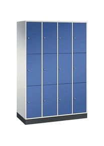 C+P Drievoudige locker Intro, 4 compartimenten, lichtgrijs / gentiaanblauw, b x d = 1220 x 500 mm