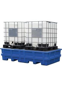 ASECOS PE-opvangbak voor tankcontainers IBC/KTC, opvangvolume 1000 l, voor 2 tankcontainers, met verzinkt rooster