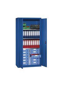 eurokraft pro Armario para material y cajonera, 3 baldas, 12 cajones, azul genciana RAL 5010