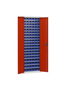 eurokraft pro Materiaalkast met magazijnbakken, hoogte 2000 mm, 18 legborden, lichtgrijs / verkeersrood
