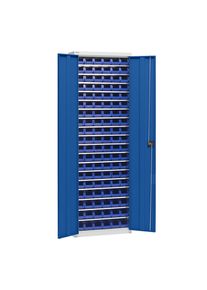 eurokraft pro Materiaalkast met magazijnbakken, hoogte 2000 mm, 18 legborden, lichtgrijs / gentiaanblauw