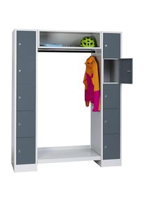 Schlie&szlig;fach-Garderobensystem Dresden, 2 Abteile, 1 Garderobe, B 1470 mm, lichtgrau / basaltgrau Wolf