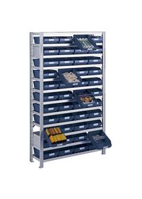 STEMO Estantería ensamblable con cajas, altura de estantería 1790 mm, estantería de ampliación, profundidad 300 mm, 44 cajas azules