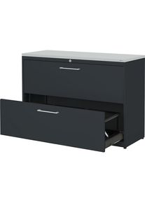 Hängeregistraturschrank, Kunststoffplatte, 2 Auszüge, 3-bahnig, mit Dämpfung, anthrazitgrau / anthrazitgrau / lichtgrau Mauser