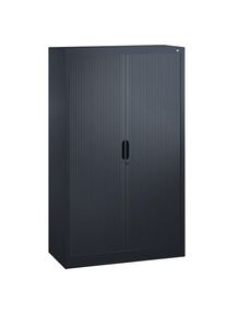 Rollladenschrank mit Horizontal-Jalousie, HxBxT 1660 x 1000 x 420 mm, 3 Fachb&ouml;den, 4 Ordnerh&ouml;hen, schwarzgrau C+P