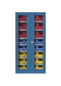 Sichtfenster-Fl&uuml;gelt&uuml;renschrank, mit 32 Sichtlagerk&auml;sten, brillantblau Mauser