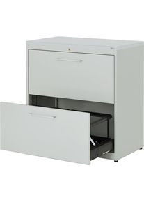 Hängeregistraturschrank, Kunststoffplatte, 2 Auszüge, 2-bahnig, mit Dämpfung, lichtgrau / lichtgrau / lichtgrau Mauser