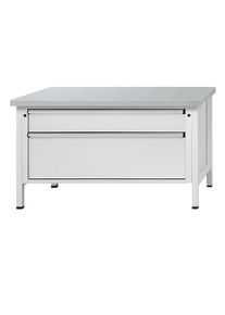 Werkbank mit XL/XXL-Schubladen, Gestellbauweise, Breite 1500 mm, 2 Schubladen, Stahlblechbelagplatte, Front lichtgrau ANKE