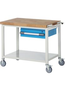 Fahrbare Werkbank Serie 8000, Gestellbauweise, 1 H&auml;ngeschublade, Ablageboden, BxT 1000 x 700 mm eurokraft pro