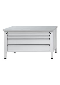 Werkbank mit XL/XXL-Schubladen, Gestellbauweise, Breite 1500 mm, 4 Schubladen, Stahlblechbelagplatte, Front lichtgrau ANKE