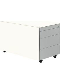 Mauser Buck rodante, H x P 520 x 800 mm, placa de acero, 3 cajones, blanco puro / aluminio blanco / blanco puro