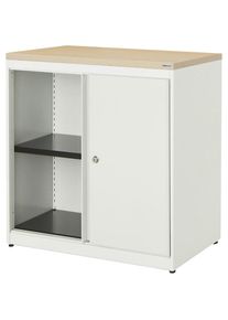 Mauser Armario de puertas correderas, H x A x P 830 x 800 x 432 mm, tablero de plástico, 1 balda, aluminio blanco / aluminio blanco / arce