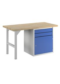 Werkbank, Baukastensystem, 2 Schubladen, 1 T&uuml;r, Breite 1500 mm, blau