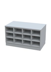 Sitover-garderobebank, dubbelzijdig, met kunststof coating, 2 x 12 vakken, lengte 1090 mm, grijs