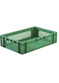 Stapelbak van euroformaat, wanden geperforeerd, bodem dicht, l x b x h = 600 x 400 x 145 mm, groen, VE = 5 stuks