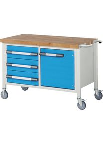 Fahrbare Werkbank Serie 8000, Gestellbauweise, 3 Schubladen, 1 Tür, BxT 1250 x 700 mm eurokraft pro