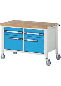 Fahrbare Werkbank Serie 8000, Gestellbauweise, 2 Schubladen, 2 Türen, BxT 1250 x 700 mm eurokraft pro