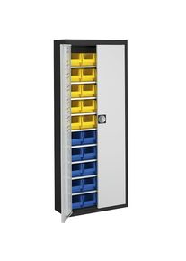 Mauser Magazijnkast met magazijnbakken, h x b x d = 1740 x 680 x 280 mm, tweekleurig, kastframe zwart, deuren grijs, 40 bakken